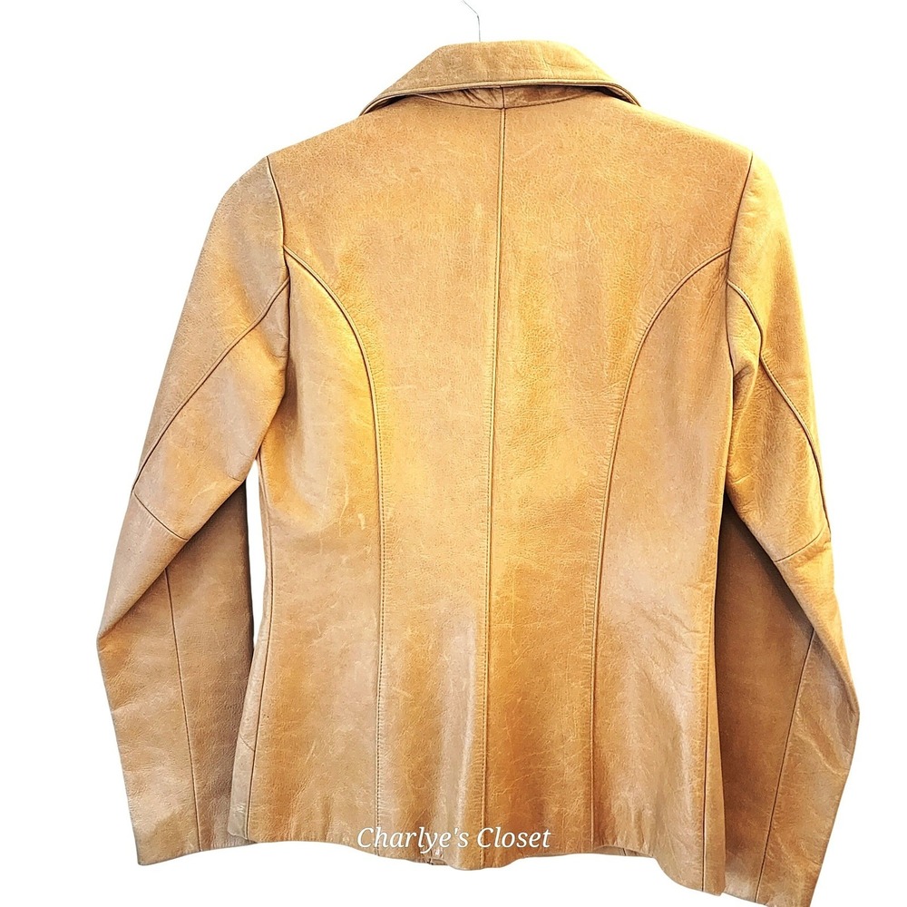 Y2K Arden B Camel Leather Blazer Jacket Sz S | Vintage Mallcore Diva - Picture 3 of 8